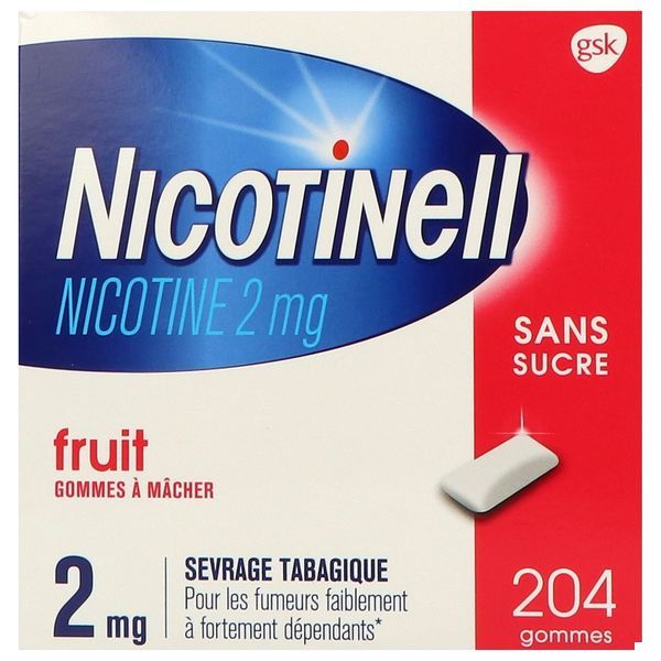 NICOTINELL FRUIT SANS SUCRE Gomme à mâcher médicamenteuse 2 mg, boîte 204