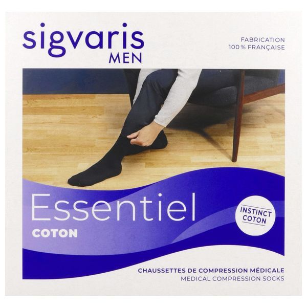 SIGVARIS 2 ESSENTIEL COTON MEN Chaussette médicale de compression classe 2, pour homme, granite, long, XXlarge (ref. 303185), paire
