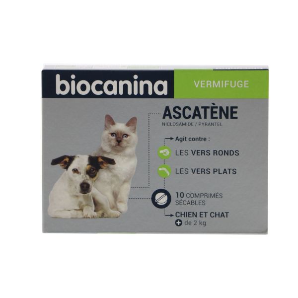 Biocanina Ascatene Vermifuge Pour Chien Et Chat De Plus De 2Kg 10 Comprimes