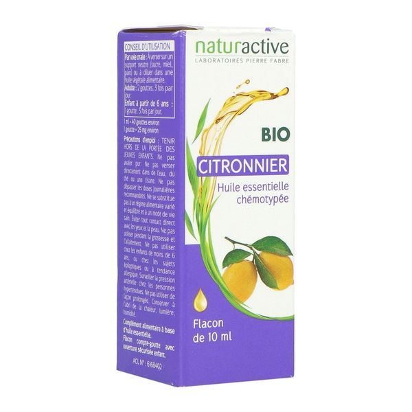 NATURACTIVE HUILE ESSENTIELLE CHEMOTYPEE BIO Huile essentielle, complément alimentaire à base de citronnier HECT, fl 10 ml