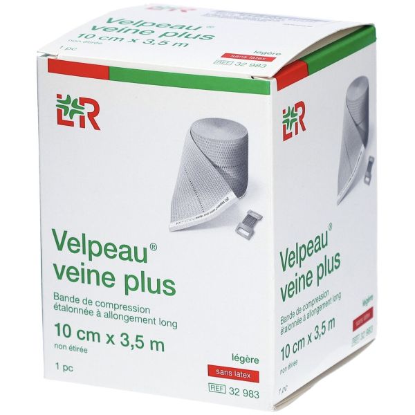 VELPEAU VEINE PLUS Bande de compression, force 2, étalonnée, élastique tous sens, sans latex, 5 m x 10 cm (ref. 32986), unité