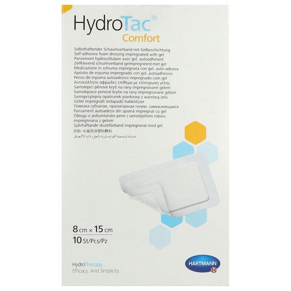 HYDROTAC COMFORT Pansement hydrocellulaire, hydroapaisant, à bords adhésifs, 8 cm x 15 cm (ref. 685807), bt 10