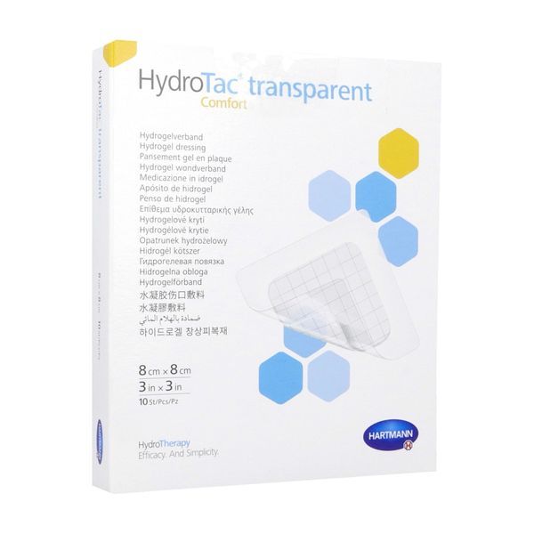 HYDROTAC TRANSPARENT COMFORT Pansement hydrogel, adhésif, stérile, 8 cm x 8 cm (ref. 685920), bt 10