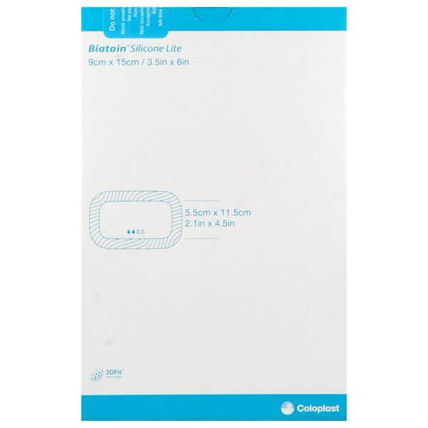 BIATAIN SILICONE LITE Pansement hydrocellulaire alvéolé, bord adhésif siliconé, fin, repositionnable, 9 cm x 15 cm (ref. 334560), bt 10