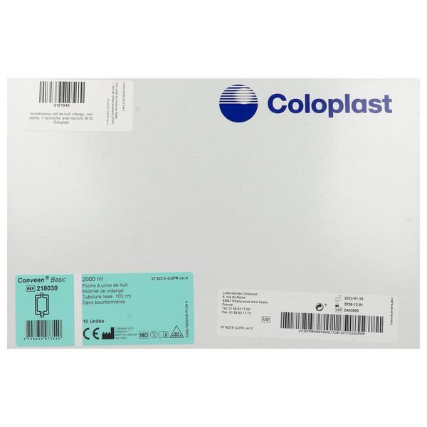 CONVEEN BASIC Poche de recueil urinaire, vidangeable de nuit, non stérile avec tubulure 100 cm, bt 10