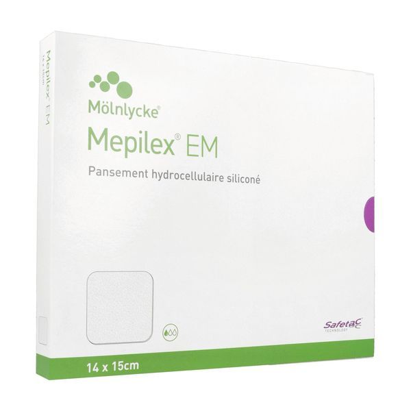MEPILEX EM Pansement hydrocellulaire siliconé, extramince, à microadhérence sélective, 14 cm x 15 cm (ref. 284221-01), bt 10