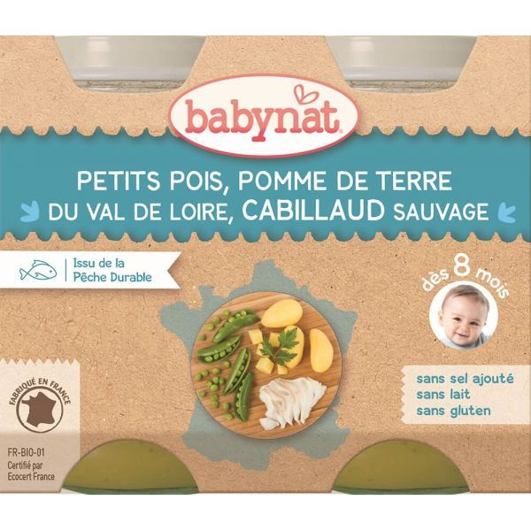 Babybio Petits pots Menu Légumes & Cabillaud - dès 8 mois - 2 x 200 g