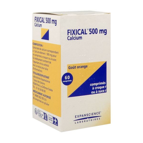 FIXICAL Comprimé à croquer ou à sucer 500 mg, boîte 1 pilulier 60