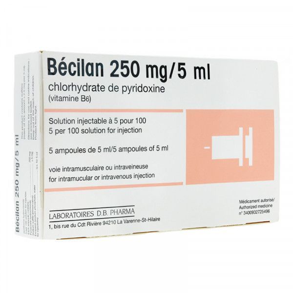 Becilan 250 Mg/5 Ml (Chlorhydrate De Pyridoxine) Solution Injectable 5 Ml En Ampoule B/5