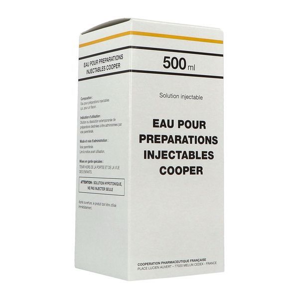 EAU POUR PREPARATIONS INJECTABLES COOPER Solution pour préparation injectable, boîte 1 flacon 500 ml