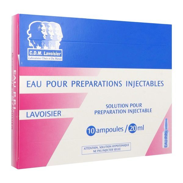 EAU POUR PREPARATIONS INJECTABLES LAVOISIER Solution pour préparation injectable, boîte 10 ampoules 20 ml