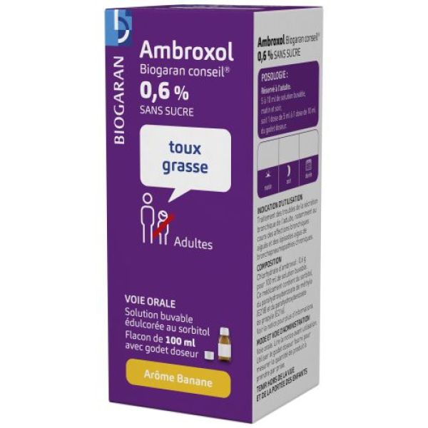 Ambroxol Biogaran Conseil 0,6 % Sans Sucre Solution Buvable Edulcoree Au Sorbitol B/100