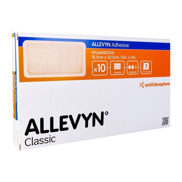 ALLEVYN ADHESIVE Pansement hydrocellulaire à bords adhésifs, stérile, très absorbant, 12,5 cm x 22,5 cm (ref. 66000744), bt 10