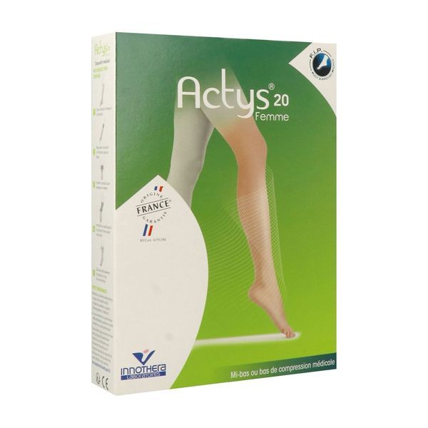 ACTYS 20 PLUS FEMME Bas cuisse médical de compression, autofix, classe 2, cuisse forte, noir, normal, taille 1, paire