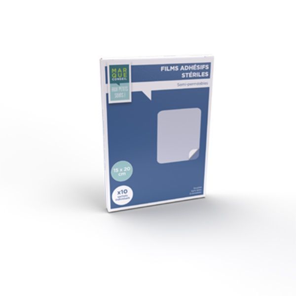 MARQUE CONSEIL FILMS ADHESIFS STERILES Pansement film adhésif, semiperméable, stérile, 15 cm x 20 cm, bt 10