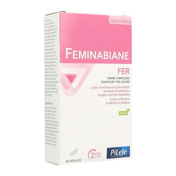 FEMINABIANE FER Gélule végétale, complément alimentaire à base de guanylor fer cuivre, bt 60