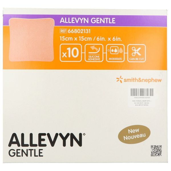 ALLEVYN GENTLE Pansement hydrocellulaire avec adhésif de gel siliconé, 15 cm x 15 cm, bt 10