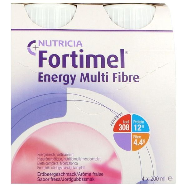FORTIMEL ENERGY MULTI FIBRE Denrée alimentaire destinée à des fins médicales spéciales, fraise, 200 ml x 4