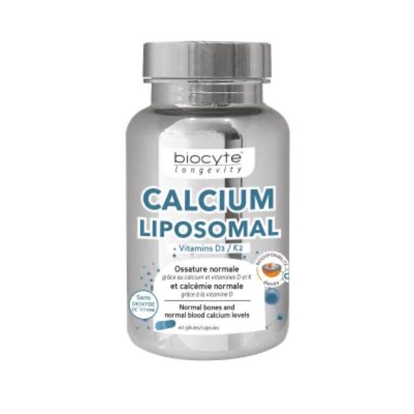 BIOCYTE CALCIUM LIPOSOMAL + VITAMINE D3 / K2 Gélule, complément alimentaire à base de calcium, vitamines K et D, pilulier 60