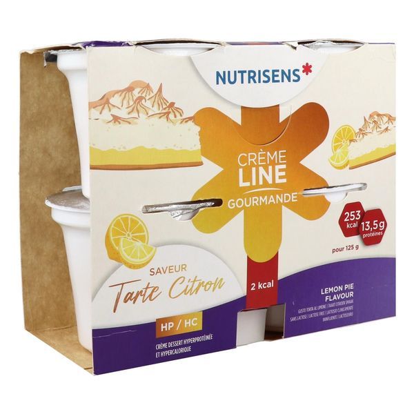 NUTRISENS CREMELINE GOURMANDE HP HC 2 KCAL Denrée alimentaire destinée à des fins médicales spéciales, saveur tarte citron, 125 g x 4