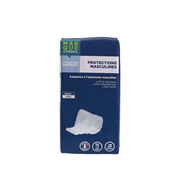 MARQUE CONSEIL PROTECTION Protection anatomique pour incontinence urinaire, homme, paquet 20
