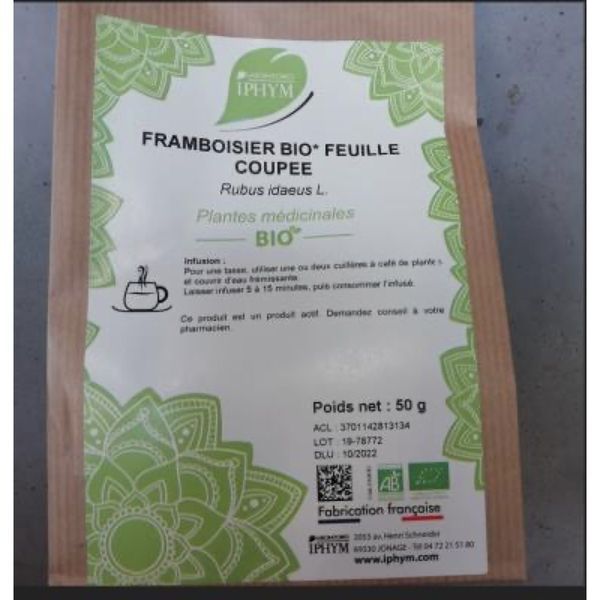 FRAMBOISIER BIO FEUILLE COUPEE IPHYM Feuille de framboisier bio, coupée, vrac, sac 50 g