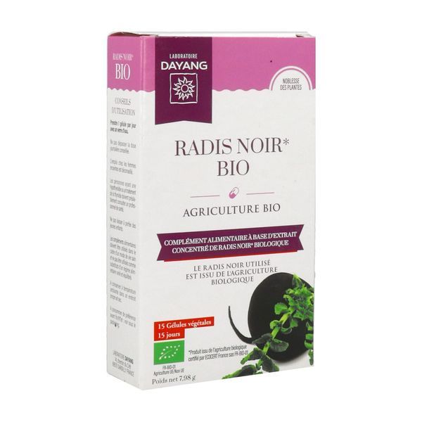 DAYANG PLANTE UNITAIRE BIO RADIS NOIR Gélule, complément alimentaire à base d'extrait concentré de radis noir bio, bt 15