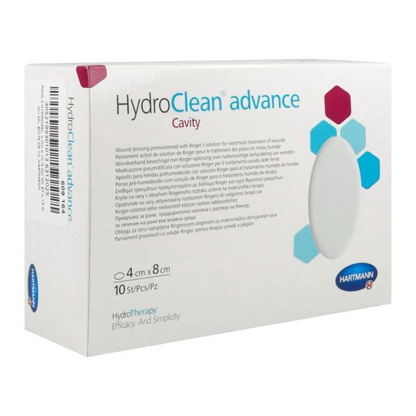 HYDROCLEAN ADVANCE CAVITY Pansement hydrogel irrigoabsorbant pour plaie profonde, prêt à l'emploi, ovale, 4 cm x 8 cm (ref. 609164), bt 10
