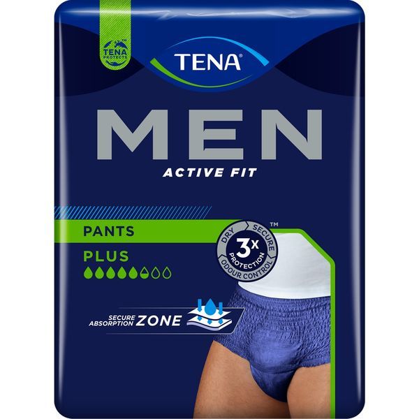 TENA MEN ACTIVE FIT PLUS Slip absorbant jetable pour incontinence urinaire modérée à forte, pour homme, large (ref. 772608), sac 8