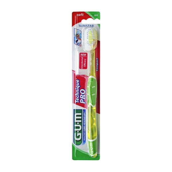 GUM TECHNIQUE PRO Brosse à dents, tête ovale et manche Quad-Grip, souple (ref. 525), unité