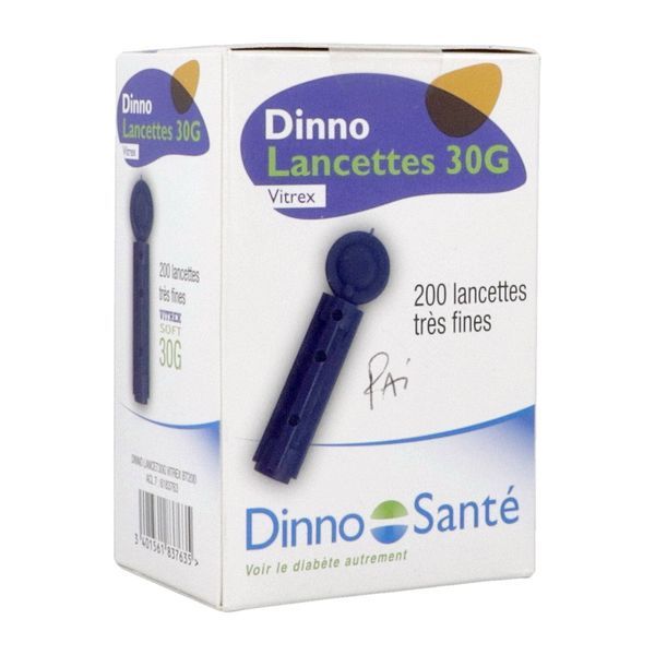 DINNO LANCETTES 30G VITREX Lancette stérile à usage unique, très fine, G30, bt 200