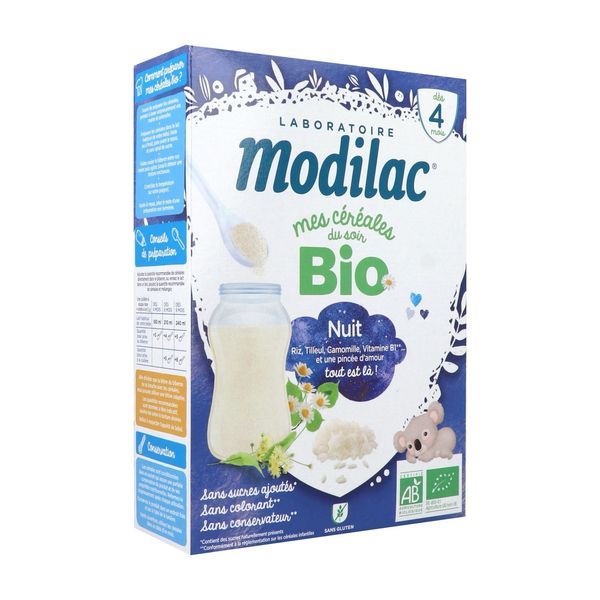 MODILAC MES CEREALES DU SOIR BIO NUIT Céréale infantile instantanée pour nourrisson 2ème âge, bt 250 g