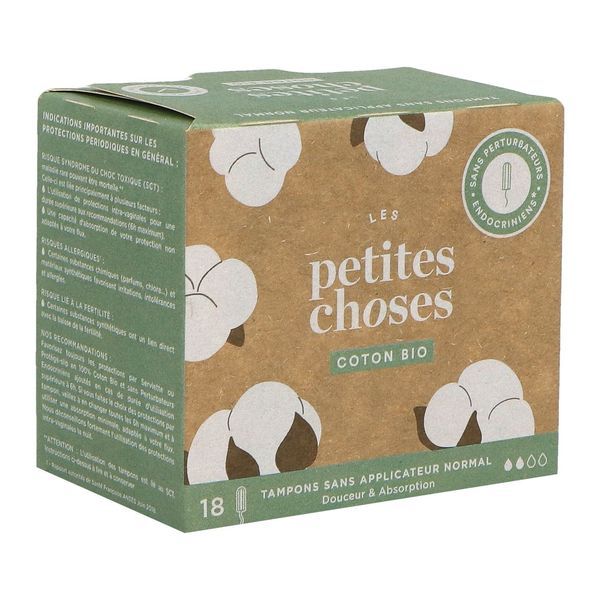 LES PETITES CHOSES TAMPON Tampon périodique à bout arrondi, en coton bio, sans applicateur, normal, bt 18