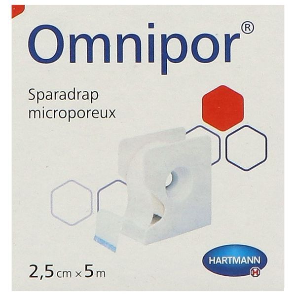 OMNIPOR Sparadrap microporeux hypoallergénique, dévidoir, 2,5 cm x 5 m (ref. 900560/3), unité