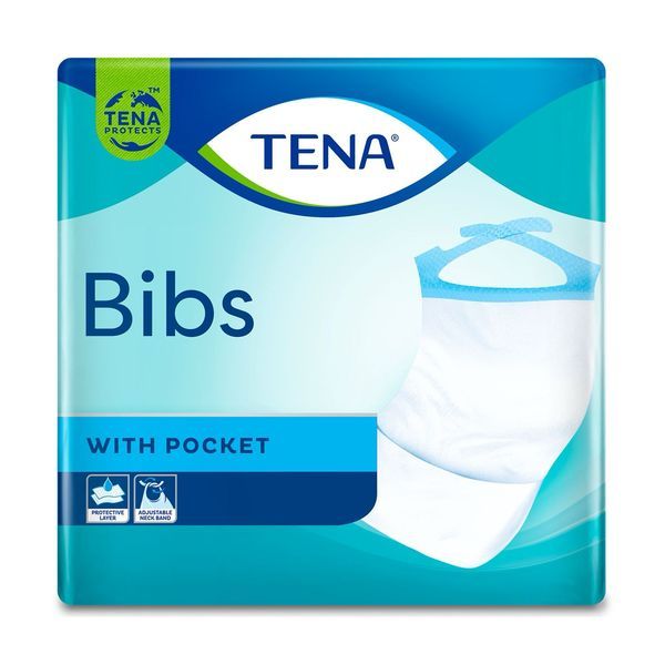 TENA BAVOIR BIB Bavoir jetable avec poche ramasse-miettes, médium / large (ref. 720611), bt 150