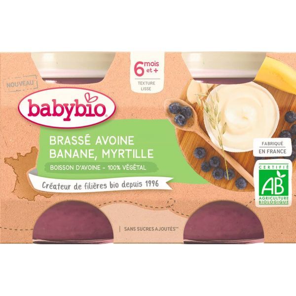 Babybio Brassé végétal base Avoine Banane Myrtille BIO - pots 2 x 130 g