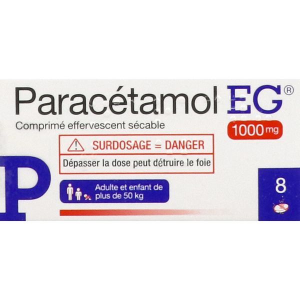 PARACETAMOL EG Comprimé effervescent sécable 1000 mg, boîte 1 tube 8
