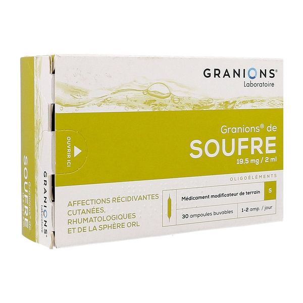 GRANIONS DE SOUFRE Solution buvable 19,5 mg/2 ml, boîte 30 ampoules 2 ml