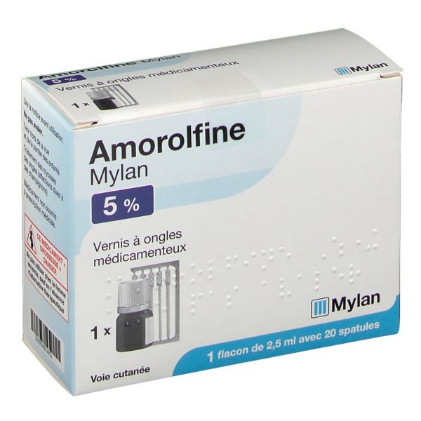 Amorolfine Mylan 5 % Vernis A Ongles Medicamenteux 2,5 Ml En Flacon Avec 20 Spatules