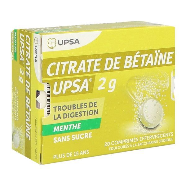 CITRATE DE BETAINE UPSA MENTHE SANS SUCRE Comprimé effervescent 2 g, tube 20