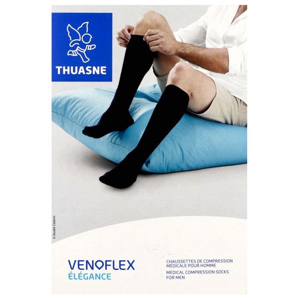VENOFLEX 2 ELEGANCE Chaussette médicale de compression classe 2, côtelée, pour homme, gris, normal, taille 3, paire