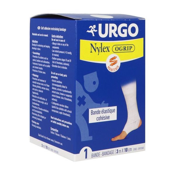 NYLEXOGRIP Bande de contention cohésive, force 1, 20 cN/cm à 45 cN/cm, élastique 1 sens, blanc, 3 m x 10 cm (ref. 500919), unité