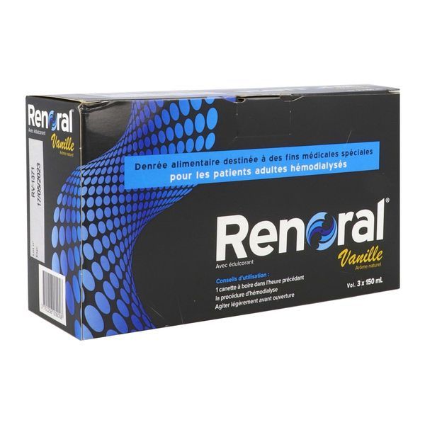 RENORAL Denrée alimentaire destinée à des fins médicales spéciales, vanille, 150 ml x 3