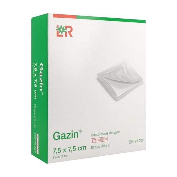 GAZIN Compresse de gaze hydrophile, stérile, pliage carré, 7,5 cm x 7,5 cm, 10 sachets (ref. L9271), bt 20