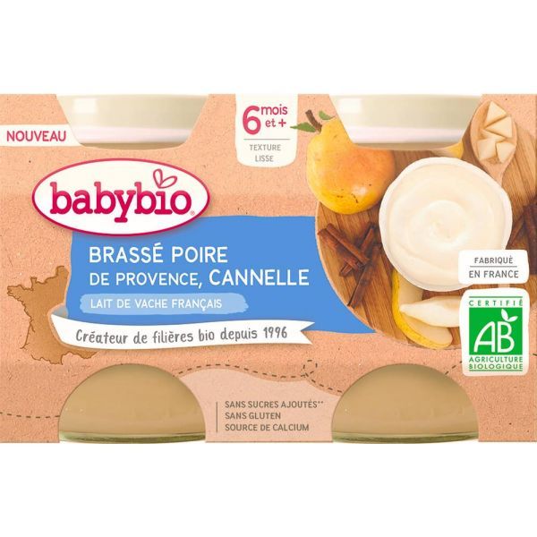Babybio Brassé au lait de vache Poire de Provence Cannelle BIO - pots 2 x 130 g