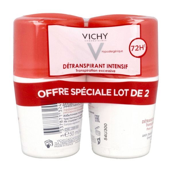 VICHY DEODORANT DETRANSPIRANT INTENSIF 72 H BILLE Roll'on déodorant détranspirant, traitement intensif 72 H, fl 50 ml x 2