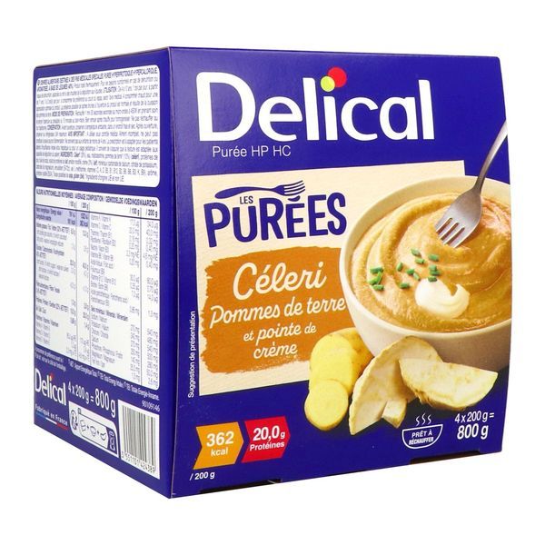 DELICAL LES PUREES Denrée alimentaire destinée à des fins médicales spéciales, céleri, 200 g x 4