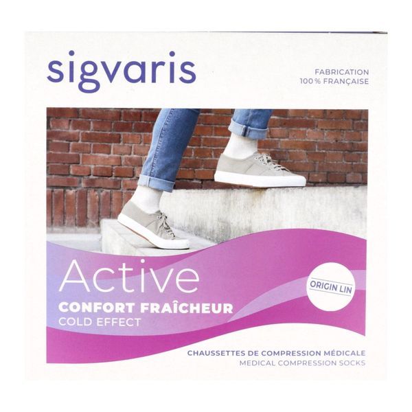 SIGVARIS 2 ACTIVE CONFORT FRAICHEUR Chaussette médicale de compression classe 2, femme, écru, long, Xsmall (ref. 302933), paire