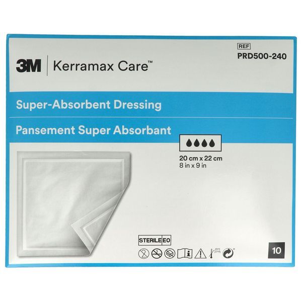 KERRAMAX CARE Pansement hydrocellulaire superabsorbant, non adhésif, stérile, 20 cm x 22 cm (ref. PRD500-240), bt 10