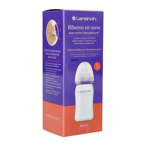 Lansinoh Biberon Verre Natural Wave Pour Lait Maternel 160 Ml 1